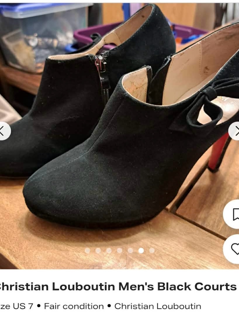 Christian Louboutin Women's Black Suede Bow Heel Ankle Booties Size 7